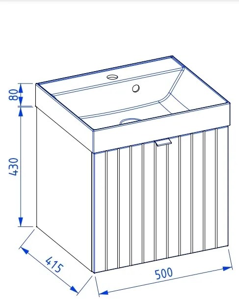 Szafka łazienkowa wisząca zielona lamelowe fronty 50 x 42 cm z umywalką z otworem CUSCO