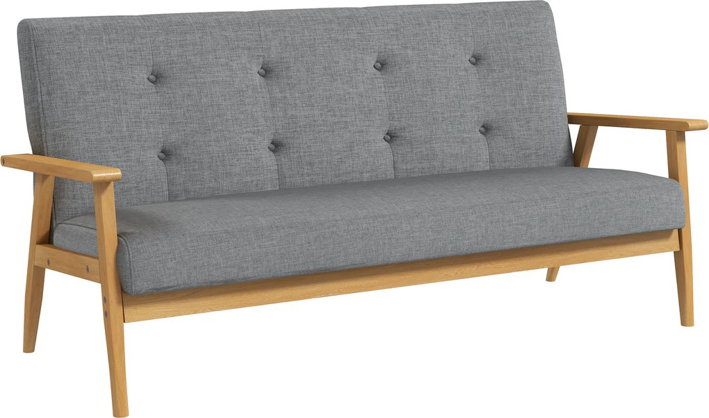 HOMCOM Trzyosobowa sofa tapicerowana, drewno kauczukowe, 154,5 x 69,5 x 73 cm, Szary