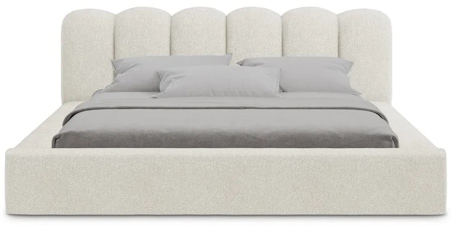 Kremowe tapicerowane łóżko dwuosobowe ze schowkiem i stelażem 180x200 cm Mano – Makamii