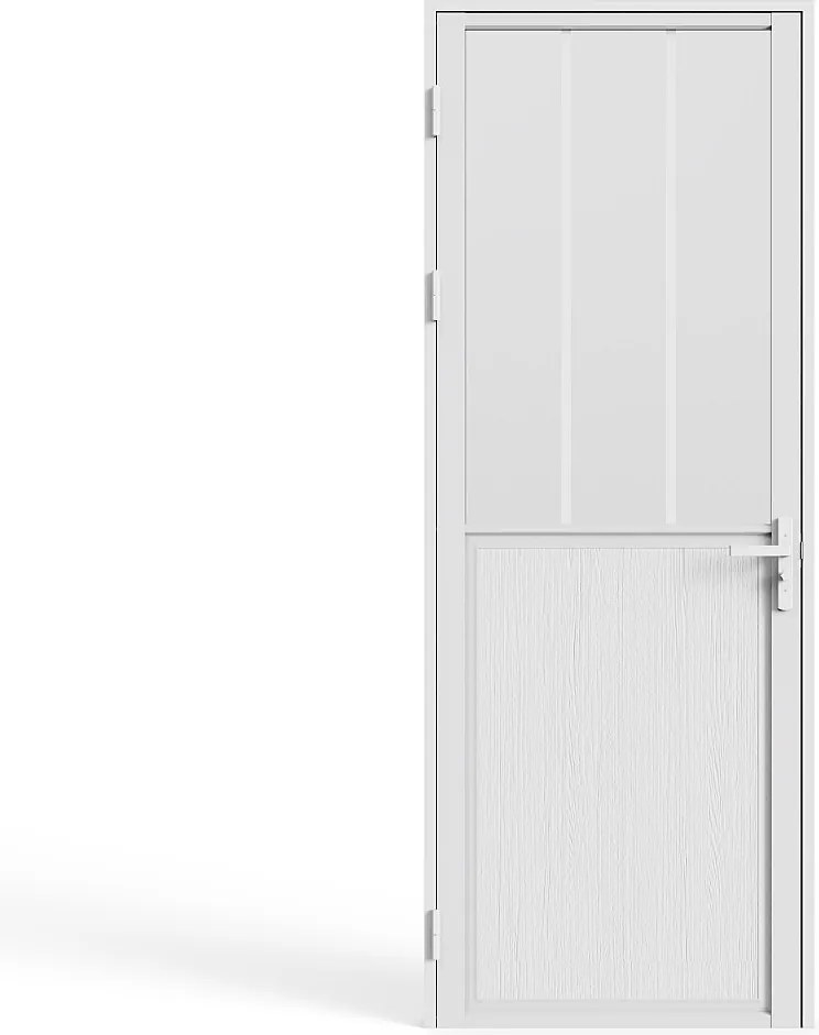 Odwracalne skrzydło drzwiowe z aluminium i matowego szkła hartowanego w stylu loftowym - W204 x S73 cm - Białe - ERMELO