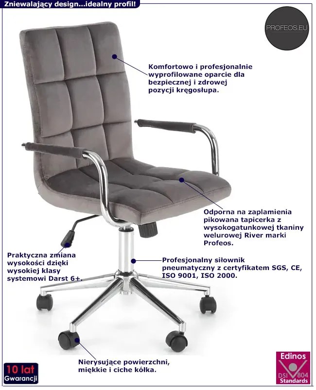 Szary młodzieżowy fotel do biurka obrotowy - Petuli 4X