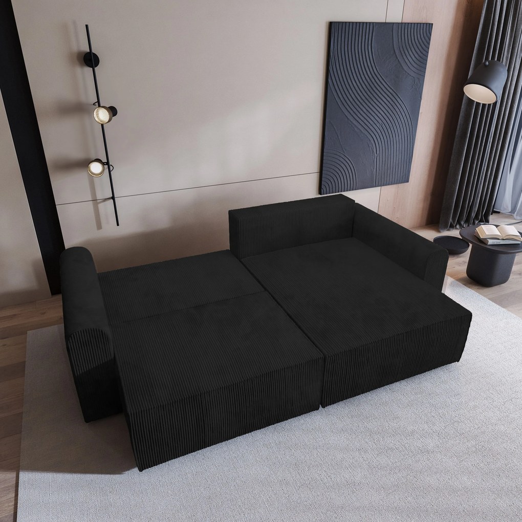 Masseno Narożnik FIANO z funkcją spania i pojemnikiem na pościel Narozniki L, Rozkładana sofa - Czarny, POSO 135