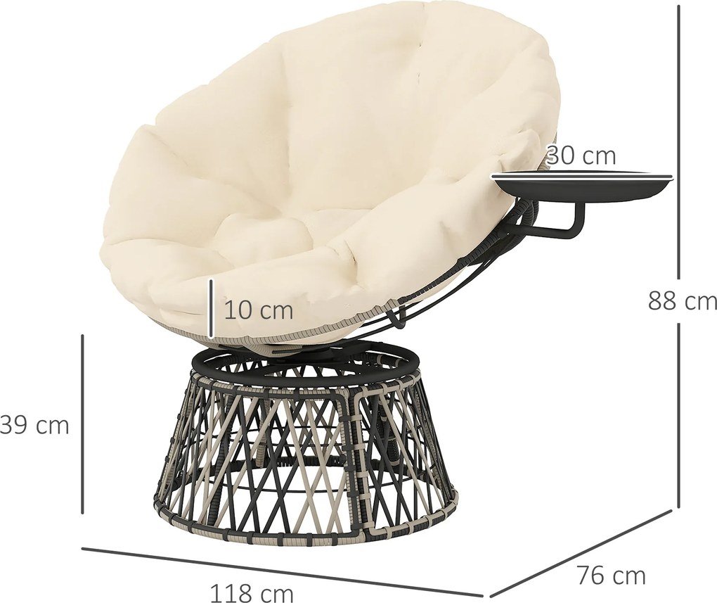 Outsunny Obrotowy Fotel Papasan z Rattanu 360° z Poduszką Średnica 90 cm w Beżu