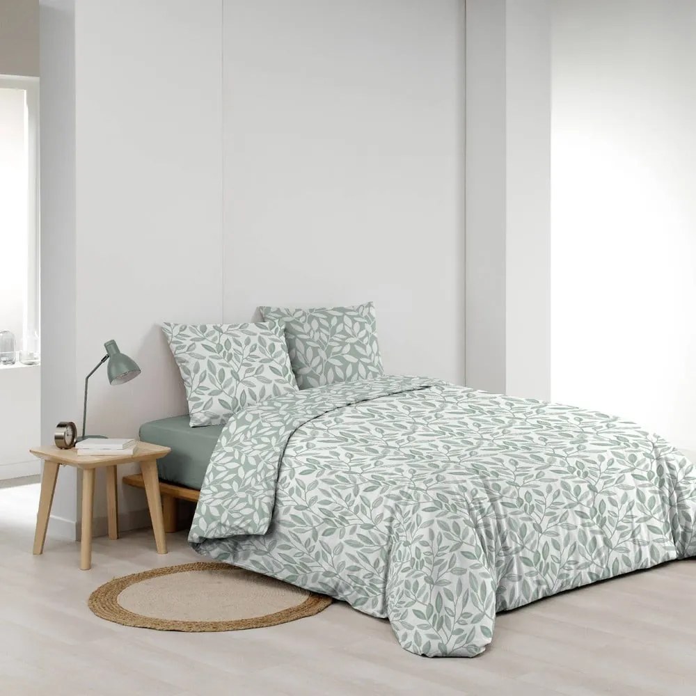 Biało-zielona pościel dwuosobowa z mikrowłókna 240x220 cm Sequoia – douceur d'intérieur