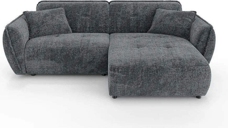 Ciemnoszary narożnik z tkaniny szenilowej (prawostronny/z szezlongiem) Nelia – Ropez