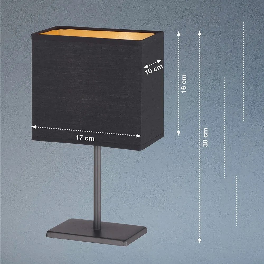 Czarna lampa stołowa z tekstylnym kloszem (wysokość 30 cm) Kate – Fischer & Honsel