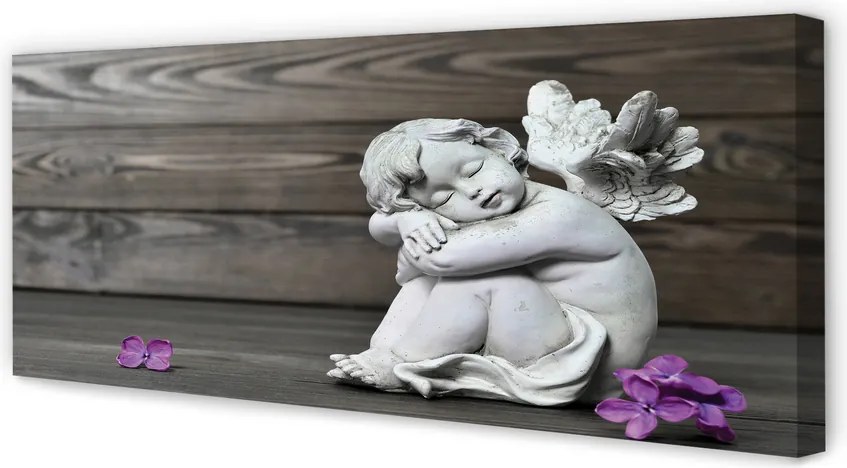 Duży obraz na płótnie Śpiący Anioł w Kwiatach na Deskach