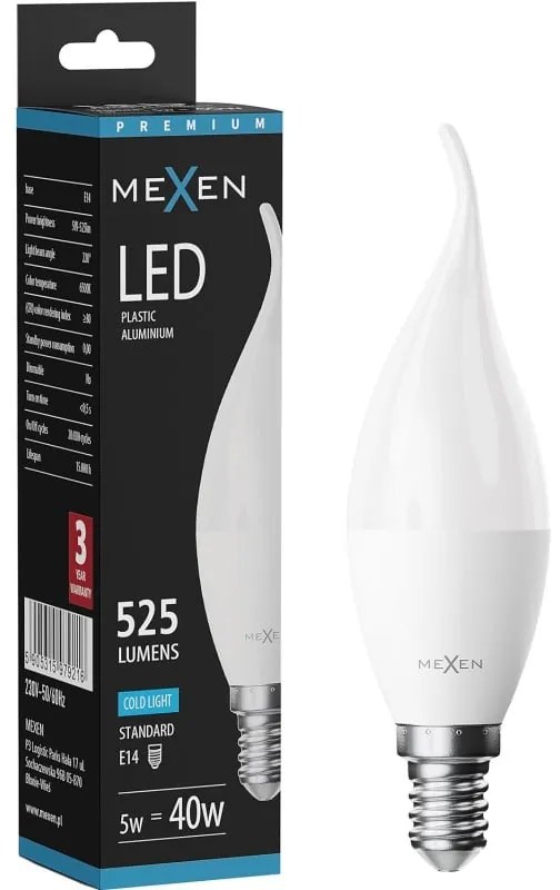 Mexen Nova żarówka LED płomyk E14, C37, 5W, Zimna - 6500K, 525 lm - L106-E14-0565-01