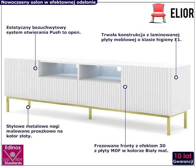 Biała szafka rtv z lamelami 200 cm - Melis 11X