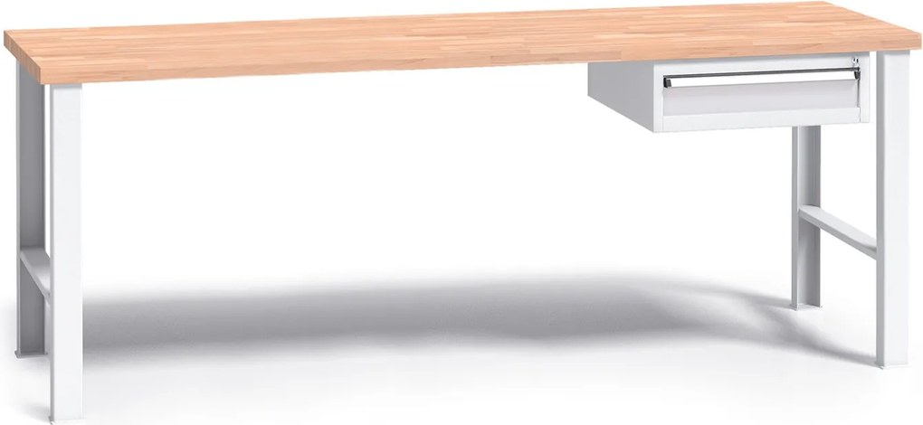 Profesjonalny stół warsztatowy G3 z drewnianym blatem roboczym, 2000 mm, 1x 1 szufladowy kontener, szary