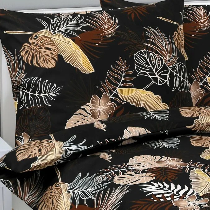 Bellatex Pościel bawełniana Monstera ciemny brąz, 140 x 200 cm, 70 x 90 cm
