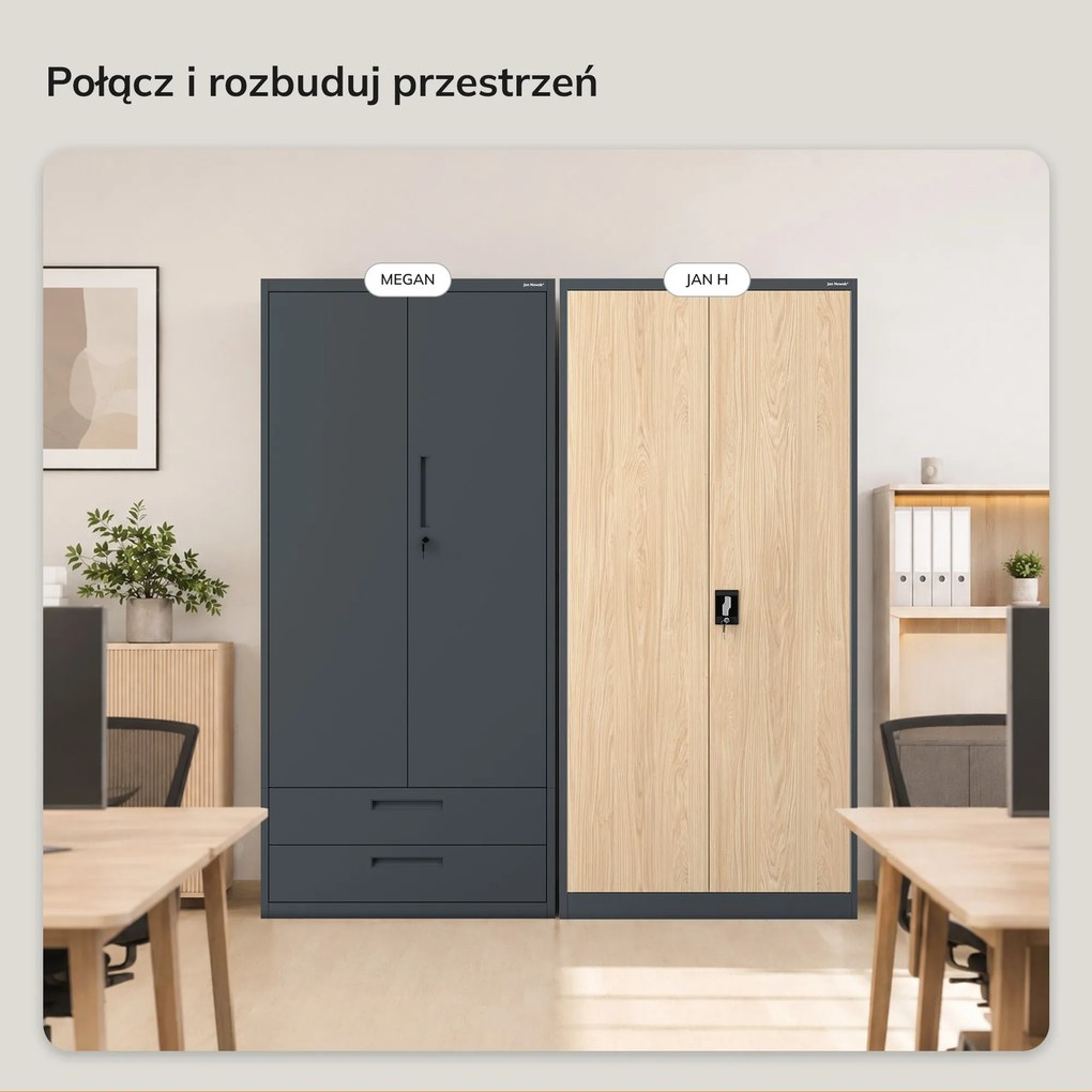 Szafa biurowa metalowa wysoka na dokumenty antracytowa/dąb sonoma, 900x1950x400 mm: JAN H Eco Design