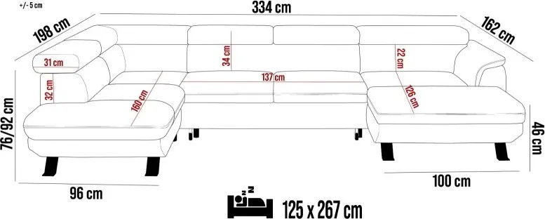 Narożnik RAVEN XL wolnostojący z funkcją spania tkanina Artico 37440 Stalowy WERSAL
