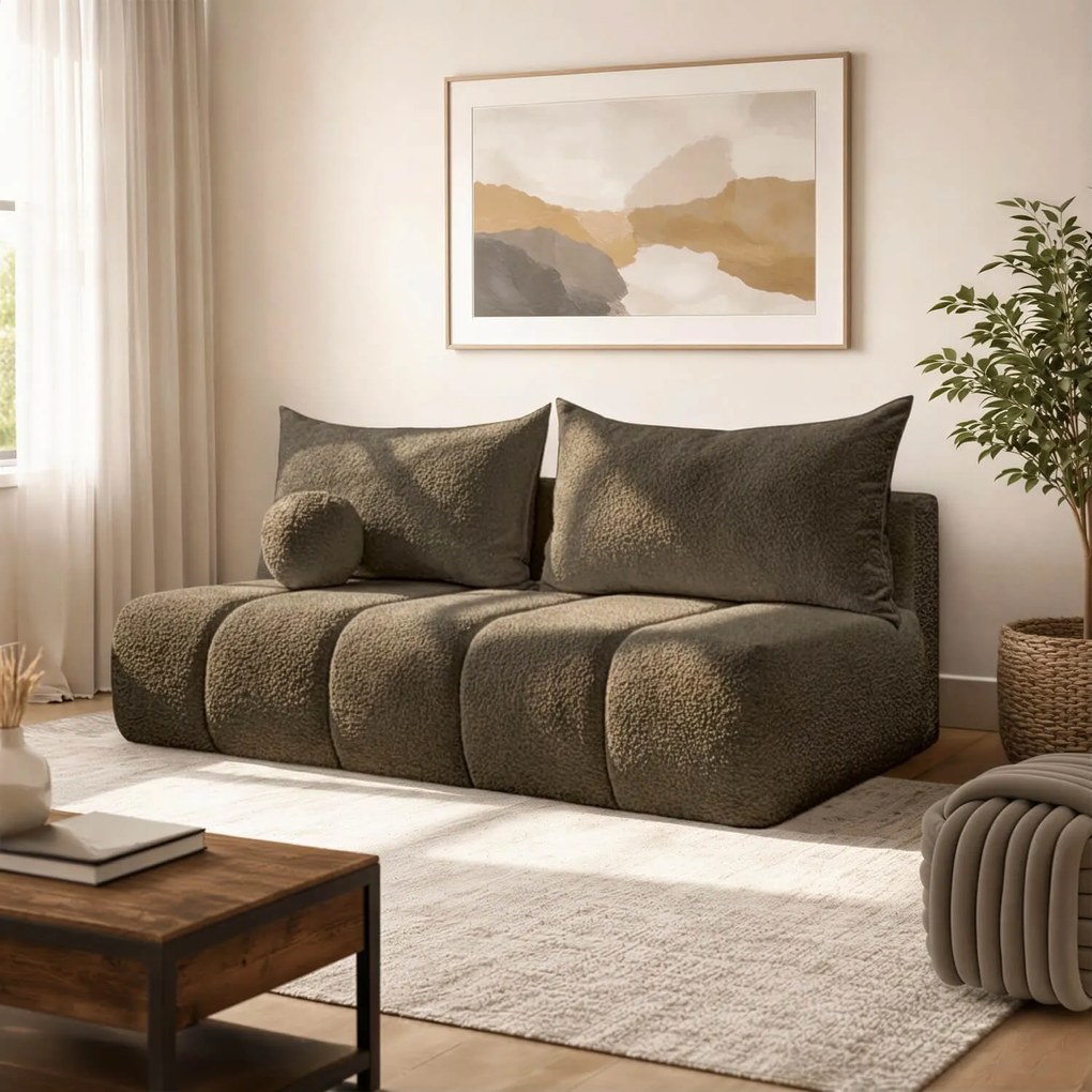 Sofa z Funkcją Spania SARIA Mocca Boucle Nowoczesna