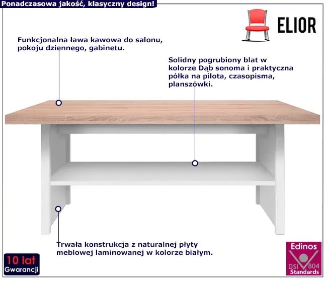 Biała ława kawowa z półką H6-E65