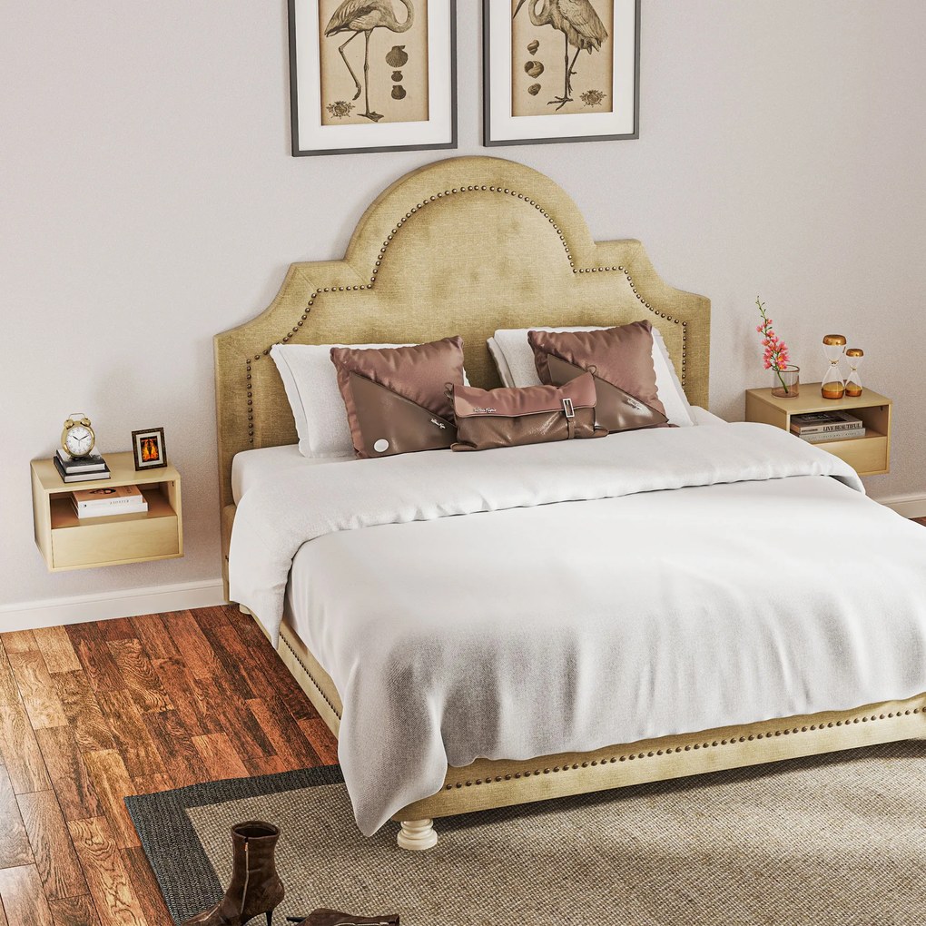 HOMCOM 2-częściowy zestaw wiszących stolików nocnych, Stolik nocny, Komoda nocna, Płyta wiórowa, Naturalny, 45 x 35 x 27,5 cm