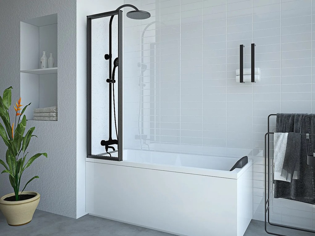 Ścianka nawannowa  składana z metalu w kolorze matowym czarnym w industrialnym stylu – 120 × 140 cm – DISTRICT