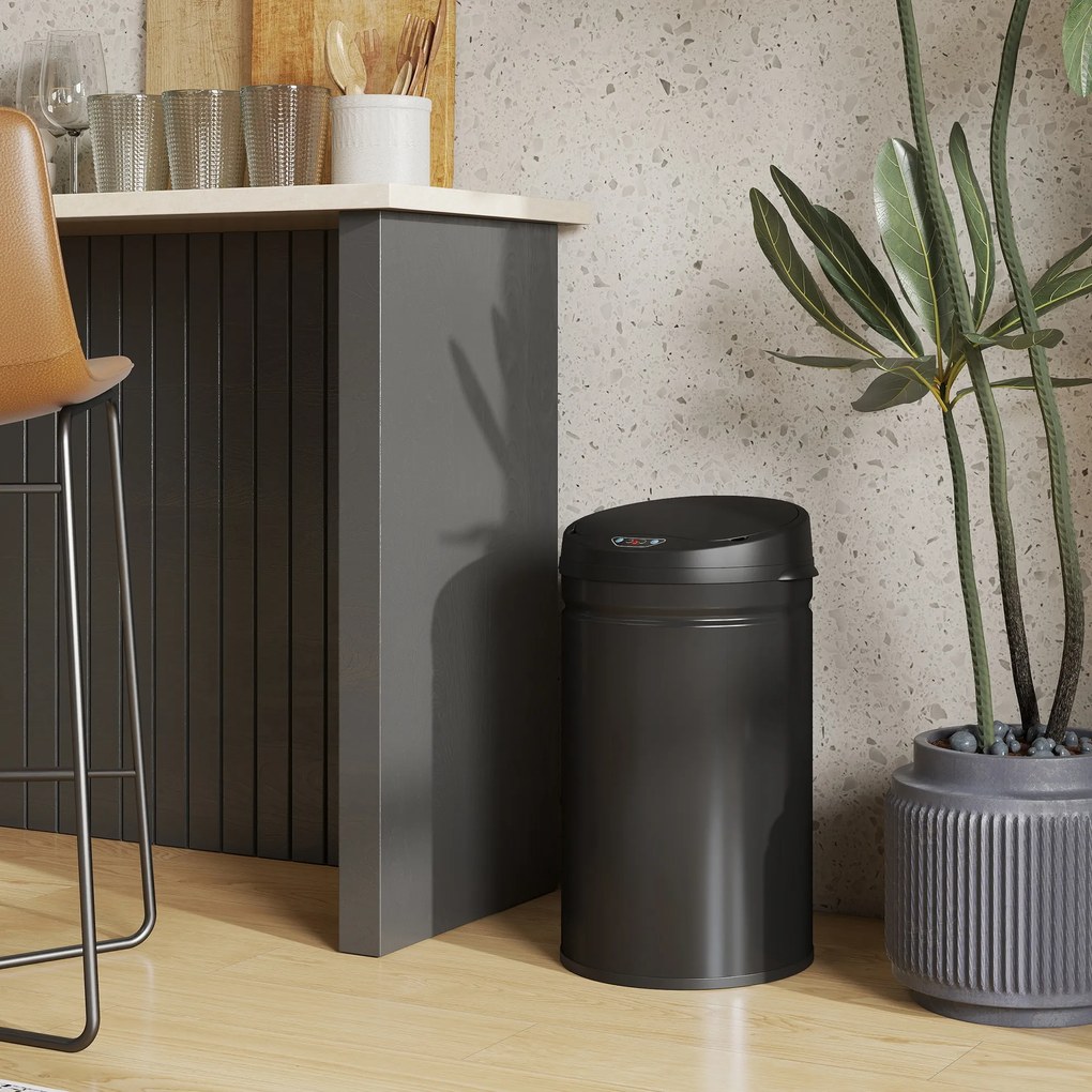HOMCOM 30 Litrowy Kosz na Śmieci z Czujnikiem i Funkcją Soft-Close, Bezdotykowy Kosz na Odpady ze Stali Nierdzewnej do Higienicznych Kuchni
