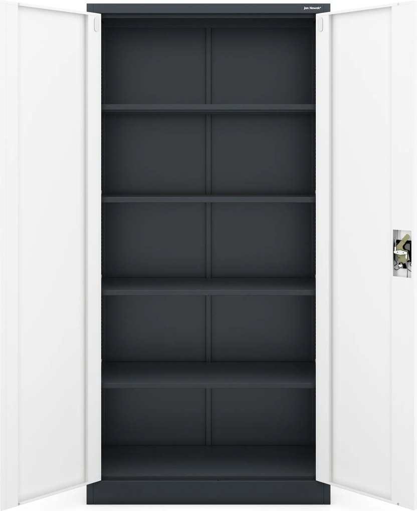 Szafa biurowa na dokumenty z 4 półkami antracytowo-biała, 900x1850x400 mm: JAN