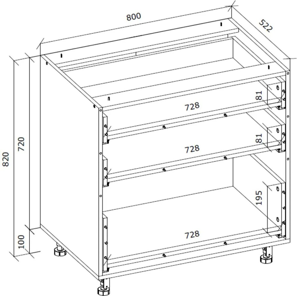 Kuchenna szafka modułowa dolna z szufladami Hettich BELLA D3S-80/82 biały mat
