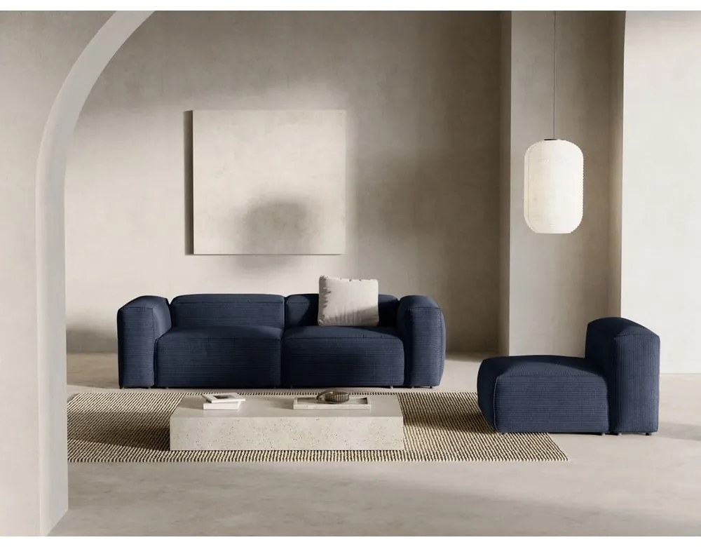 Ciemnoniebieska sztruksowa sofa 264 cm Bergamo – Cosmopolitan Design