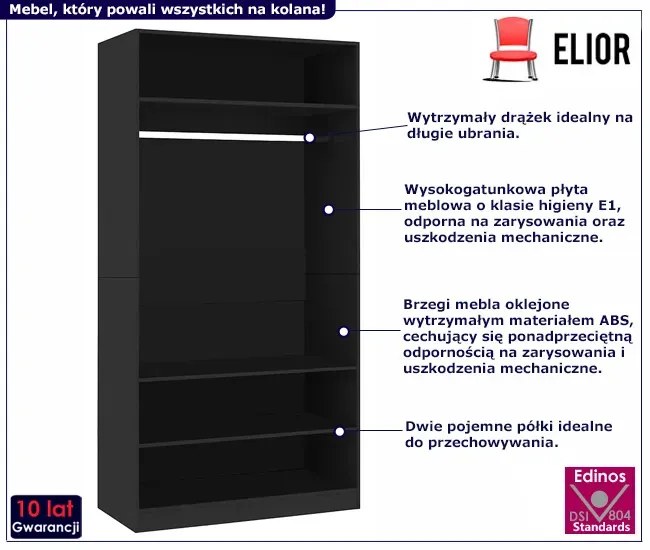 Minimalistyczna czarna szafa z drążkiem - Bianco