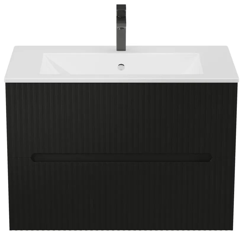 Szafka łazienkowa wisząca  z umywalką do zabudowy – ryflowana czarna – 80 cm – PAVANI