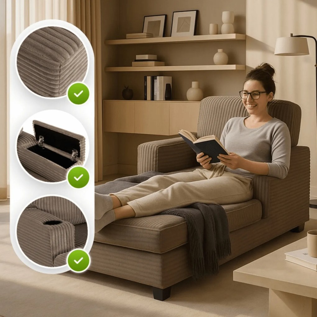 Fotel Wypoczynkowy Sofa NEO Beżowy Sztruksowy Nowoczesny