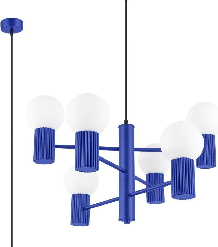 Niebieska lampa wisząca ze szklanym kloszem Orbital – Sollux