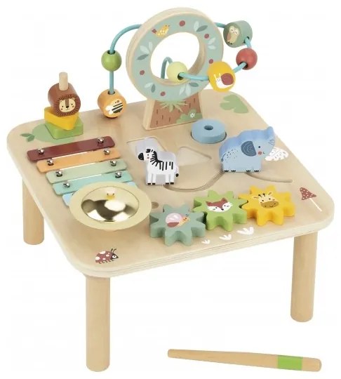 Woopie green drewniany stolik edukacyjny muzyczny labirynt sensoryczny 5w1