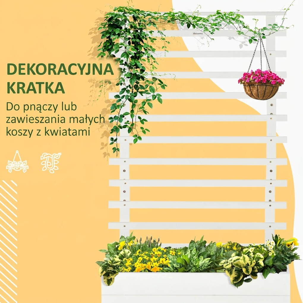 Outsunny Skrzynka na rośliny z pergolą, 4 koła, Drewno naturalne, Wodoodporna powłoka, biała, 76 x 30 x 155 cm
