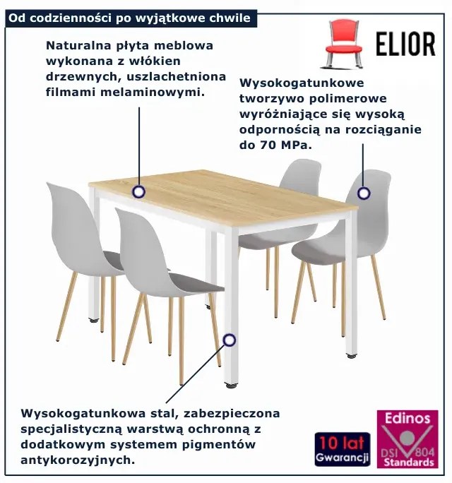 Prostokątny stół z 4 szarymi krzesłami B2-D56