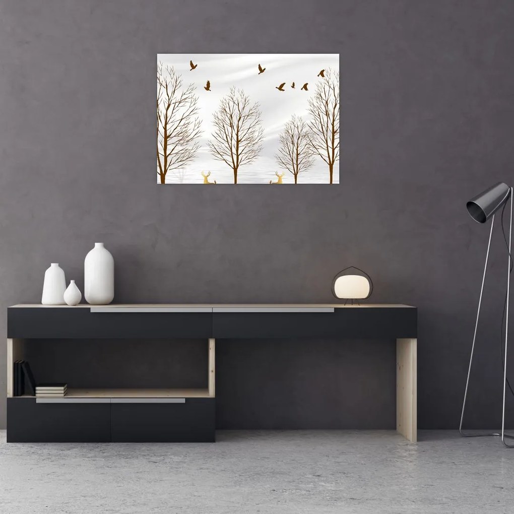 Obraz na szkle - Jeleń przed rzeką (70x50 cm)
