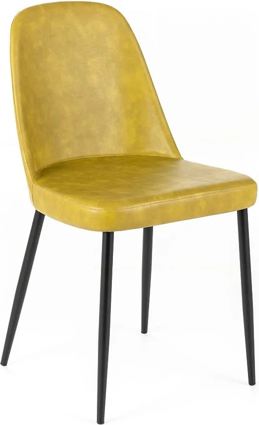 Zestaw 4 nowoczesnych krzeseł do jadalni w kolorze musztardowym "Damascus" obitych miękką w dotyku skórą ekologiczną