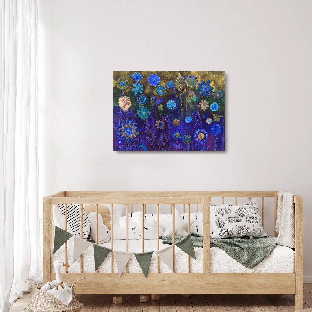 Obraz na szkle ciemnoniebieskich kwiatów (70x50 cm)