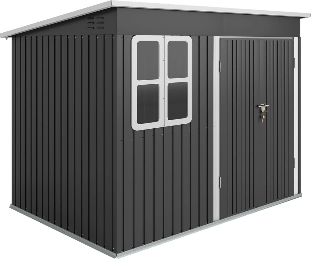 Outsunny Metalowy schowek na narzędzia ogrodowe, z oknem, szerokie drzwi, 260 x 177 x 190 cm, Ciemnoszary