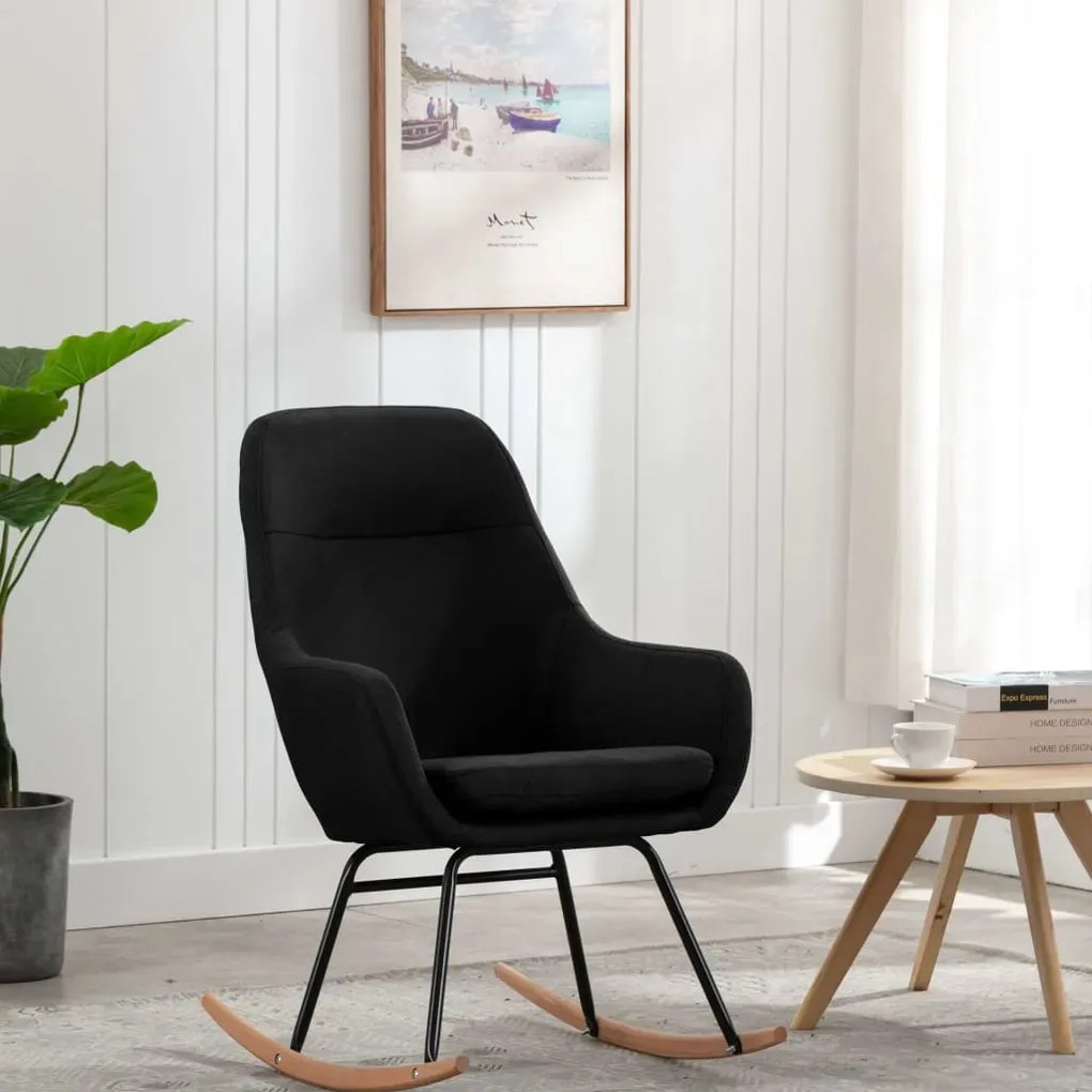 Tapicerowany, czarny fotel bujany – Ipia