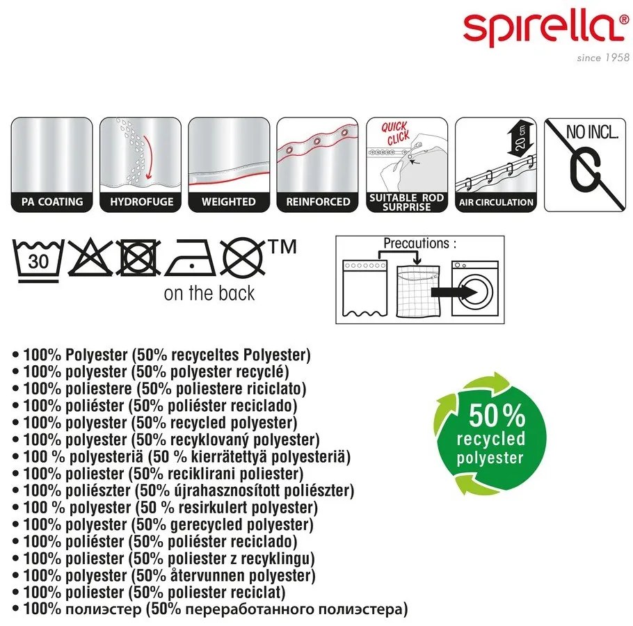 Zasłona prysznicowa 180x200 cm Jinzo – Spirella