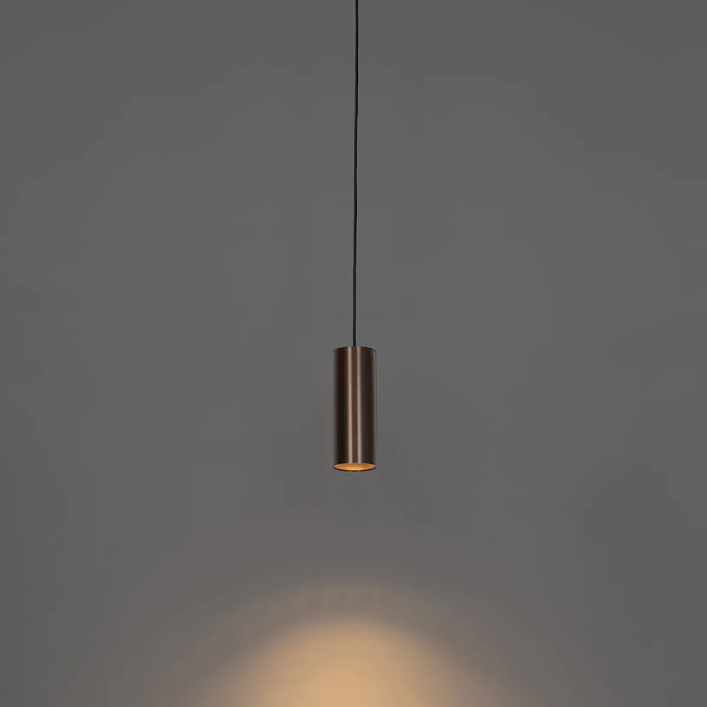 Designerska lampa wisząca ciemny brąz z adapterem do szyny 1-fazowej - Iconic Tubo
