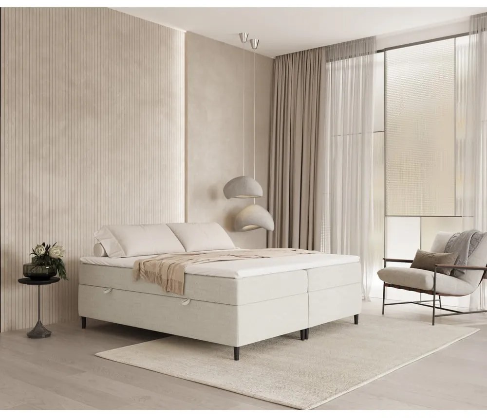 Kremowe łóżko boxspring ze schowkiem 180x200 cm Araya – Maison de Rêve