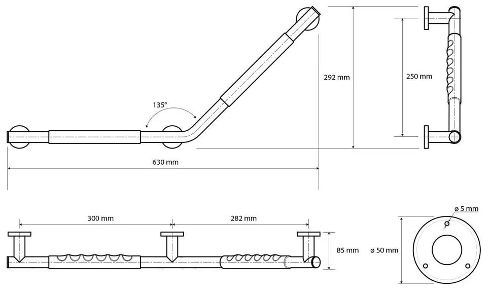 Uchwyt ścienny ze stali nierdzewnej do łazienki 71,5 cm 135° Left – Sapho