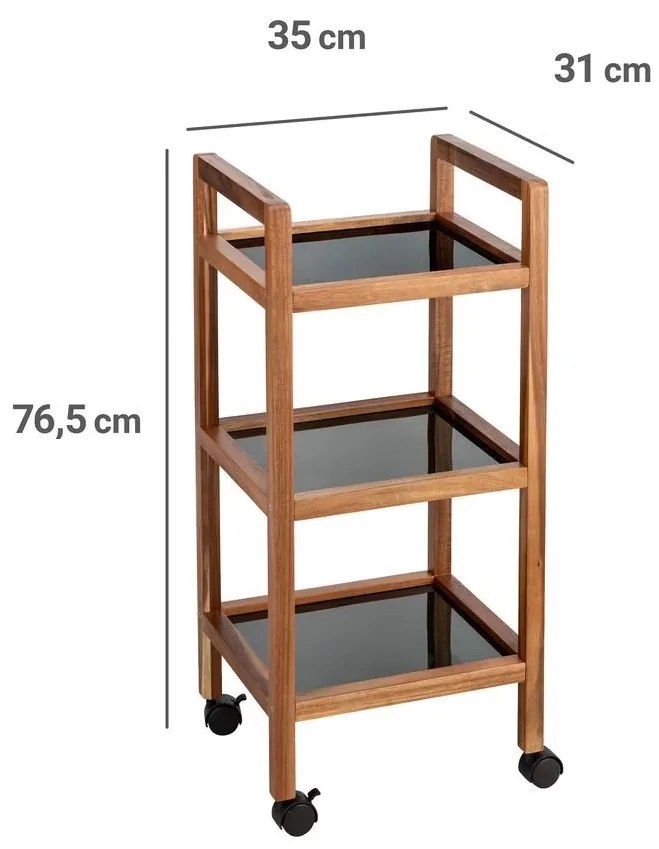 Mobilny regał z drewna akacji FONDI, 3 poziomy, wys. 76,5 cm