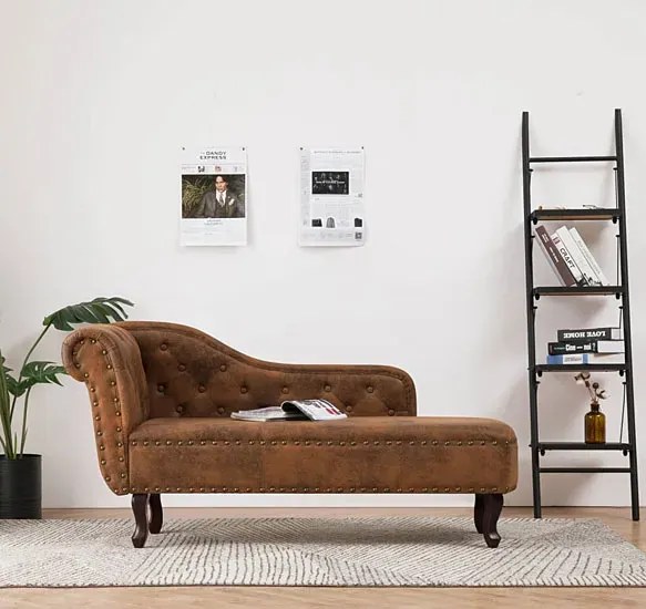 Brązowa leżanka z ekoskóry w stylu chesterfield - Dalos