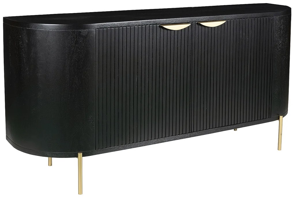 Komoda 2-drzwiowa z drewna mangowca i złotego metalu - Czarny - NEVILI marki Maison Céphy