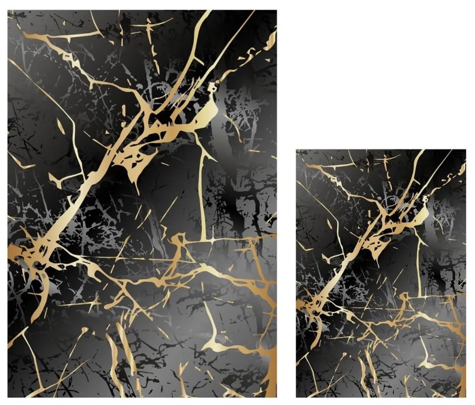 Czarne/w kolorze złota dywaniki łazienkowe zestaw 2 szt. 60x100 cm Cracks – Mila Home