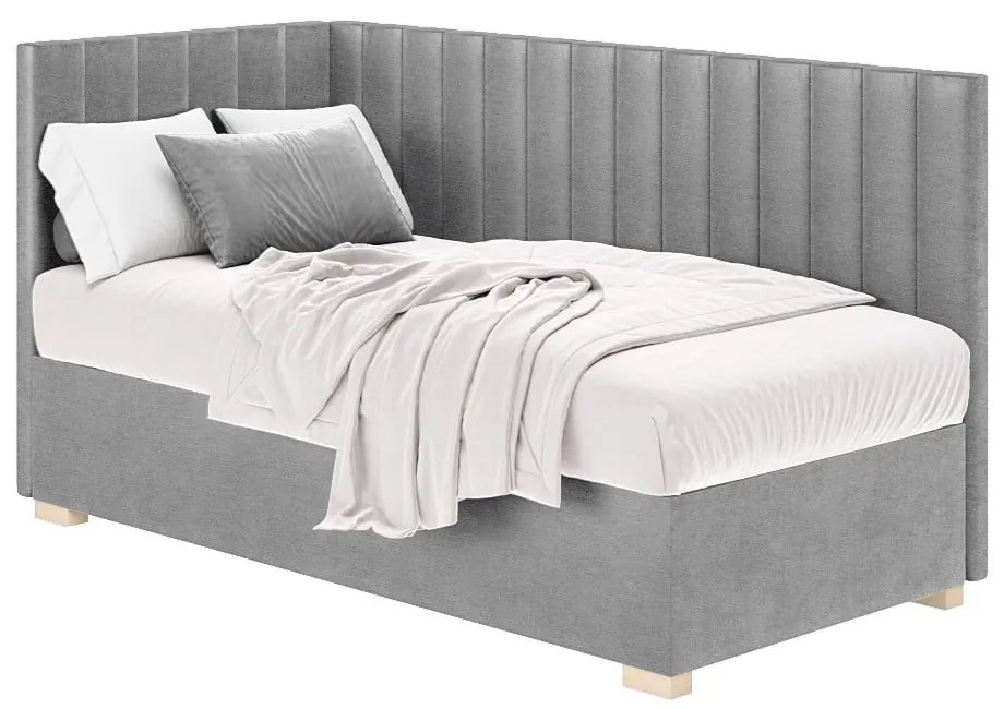 Szare narożne łóżko dziecięce ze schowkiem i materacem 90x200 cm Snugi – Ghado