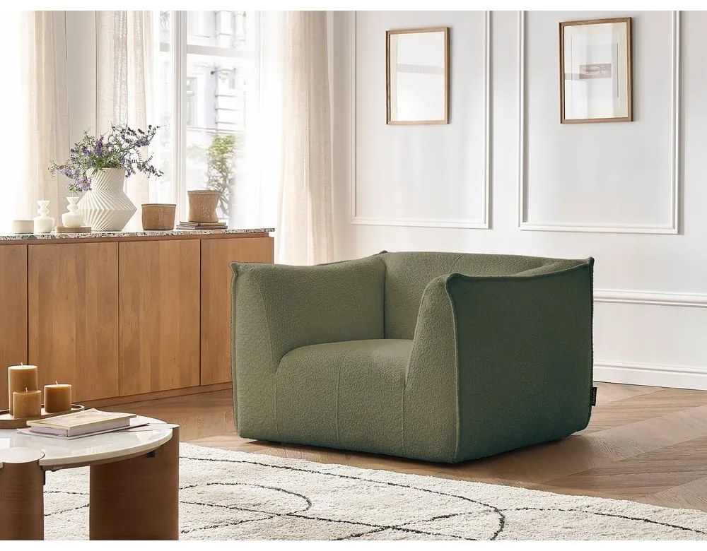 Zielony fotel z materiału bouclé Giorgia – Bobochic Paris