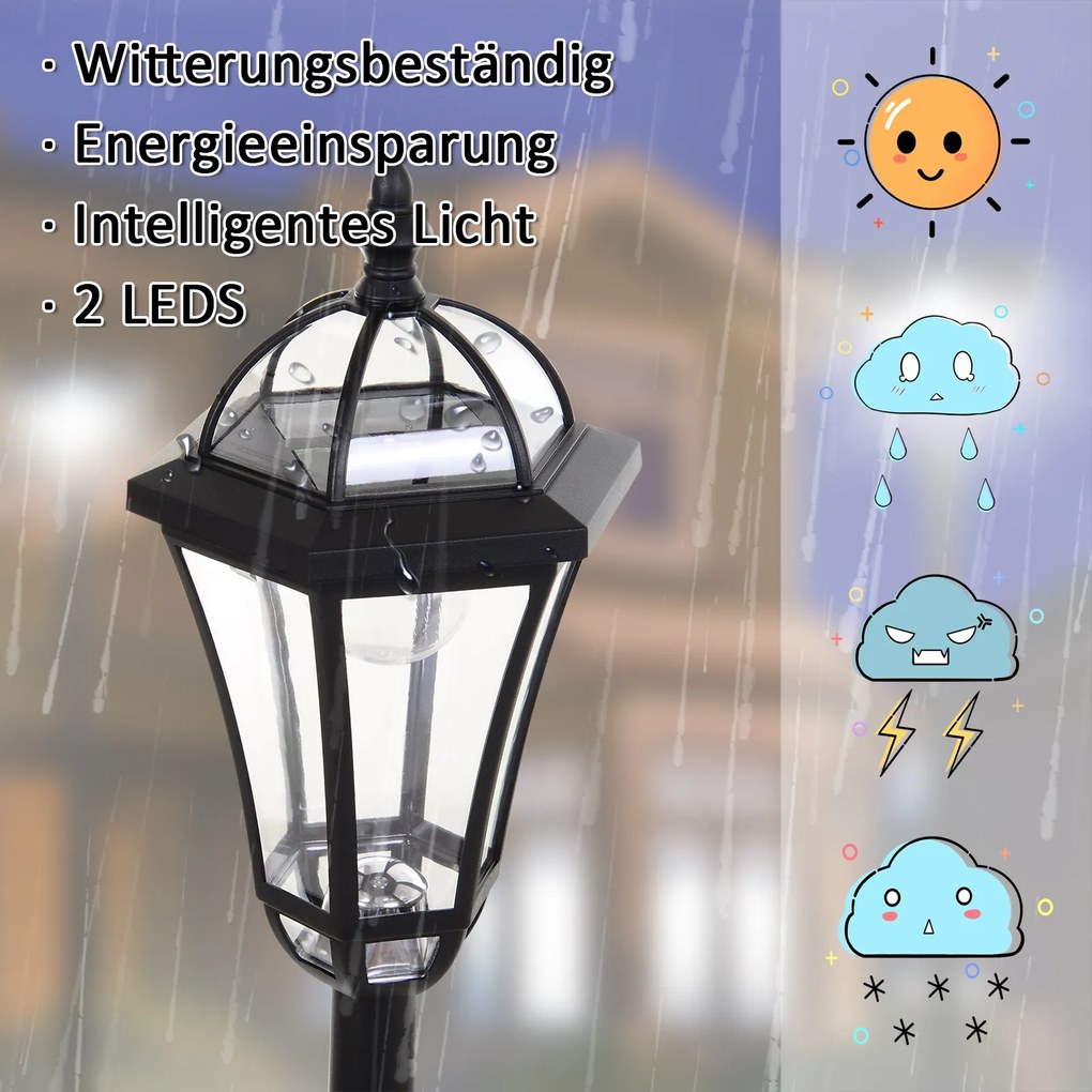 Outsunny lampa ogrodowa solarna LED zestaw 2 sztuki stal nierdzewna oświetlenie zewnętrzne do ogrodu | Aosom PL