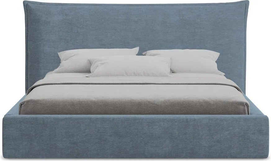 Niebieskie tapicerowane łóżko dwuosobowe ze schowkiem i stelażem 140x200 cm Esala – Makamii