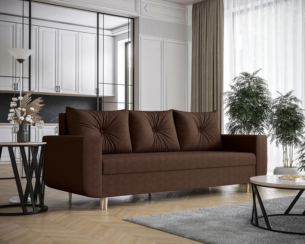 Brązowa sofa z funkcją spania i pojemnikiem W1-C69